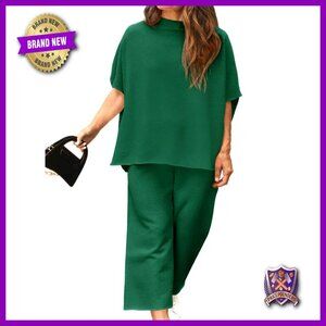 Plus Size Lounge Set 2 Piece Outfit Batwing Sleeve Top Wide Leg Pants